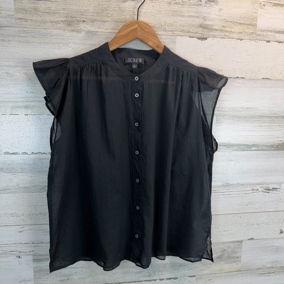 NWT J. Crew Black Sheer Cotton Voile Flutter Sleeve Button Front Blouse Small - Picture 4 of 11